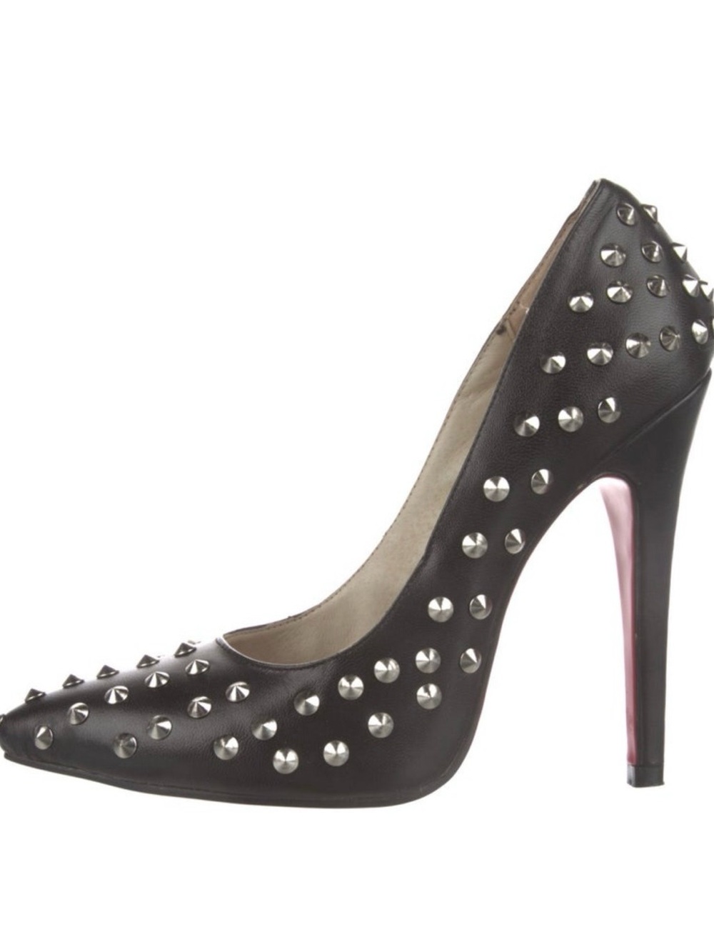 Christian Louboutin Black Studded Pointed Toe Pump with Pink Sole